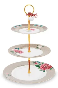 Etageren|Pip Studio Blushing Birds Etagere 3 Ebenen Khaki