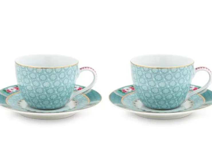 Tasse & Untertasse|Pip Studio Blushing Birds Set/2 Espresso Tassen & Untertassen Blau