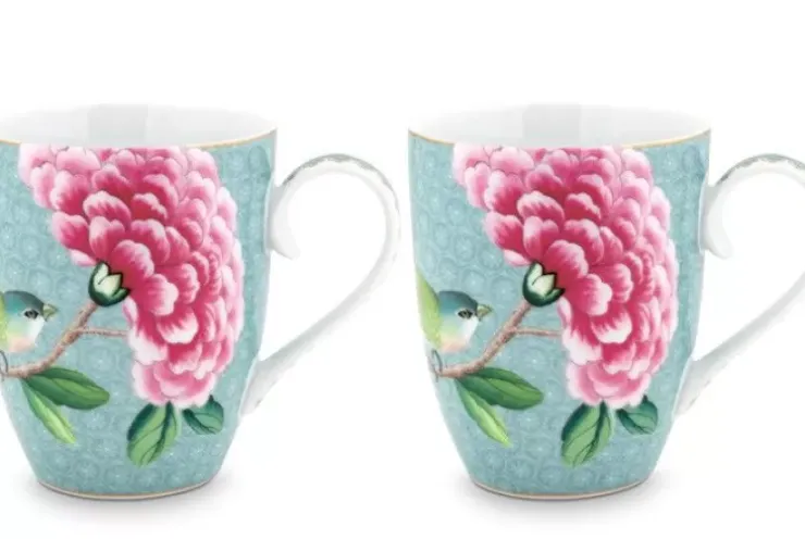 Kaffeetassen|Pip Studio Blushing Birds Set/2 Tassen Gros Blau