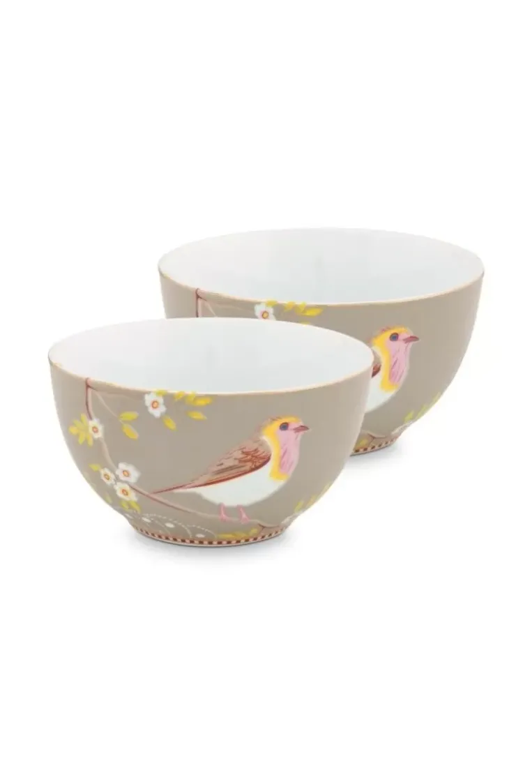 Schalen|Pip Studio Early Bird Set/2 Schalen 15 Cm Khaki