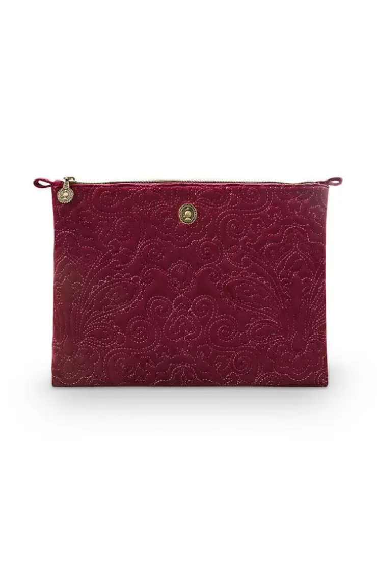 Beautycases|Pip Studio Flaches Necessaire Gross Samt Quiltey Days Rot