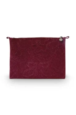 Beautycases|Pip Studio Flaches Necessaire Gross Samt Quiltey Days Rot