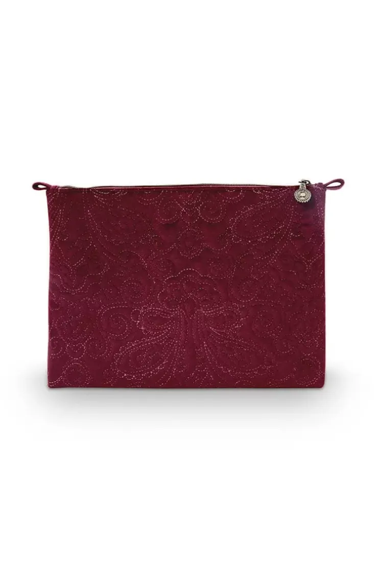 Beautycases|Pip Studio Flaches Necessaire Gross Samt Quiltey Days Rot