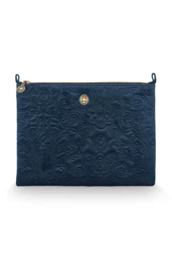 Necessaire|Pip Studio Flaches Necessaire Gross Samt Quiltey Days Blau