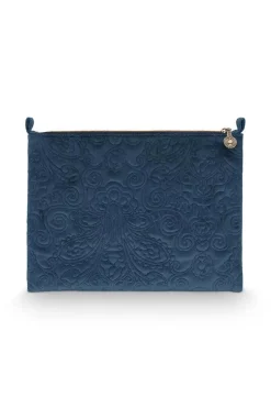 Necessaire|Pip Studio Flaches Necessaire Gross Samt Quiltey Days Blau
