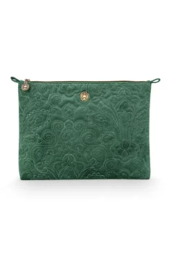 Necessaire|Pip Studio Flaches Necessaire Gross Samt Quiltey Days Grun