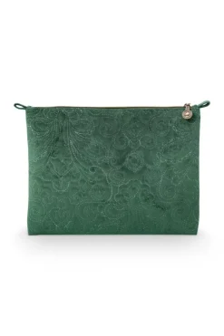 Necessaire|Pip Studio Flaches Necessaire Gross Samt Quiltey Days Grun