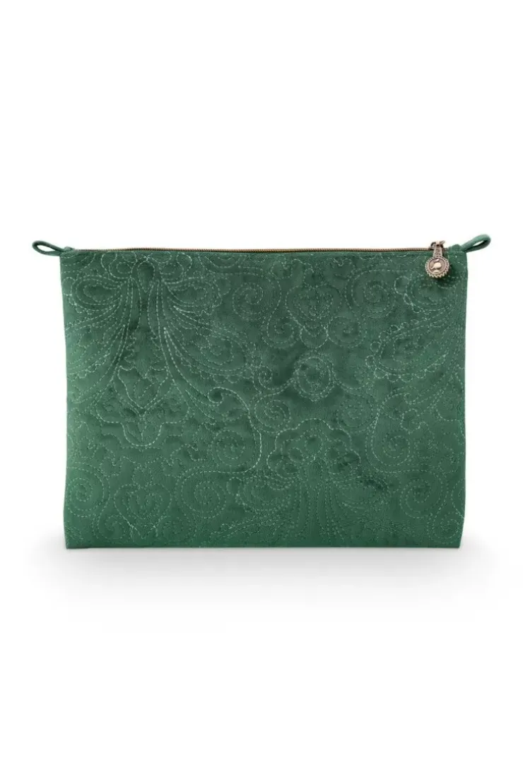 Necessaire|Pip Studio Flaches Necessaire Gross Samt Quiltey Days Grun