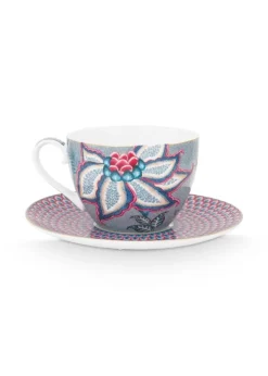 Tasse & Untertasse|Pip Studio Flower Festival Cappuccino Tasse & Undertasse Hellblau