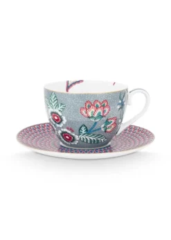 Tasse & Untertasse|Pip Studio Flower Festival Cappuccino Tasse & Undertasse Hellblau