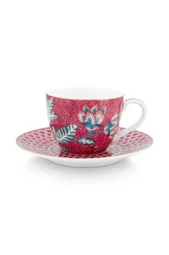 Tasse & Untertasse|Pip Studio Flower Festival Espresso Tasse & Undertasse Dunkel Rosa
