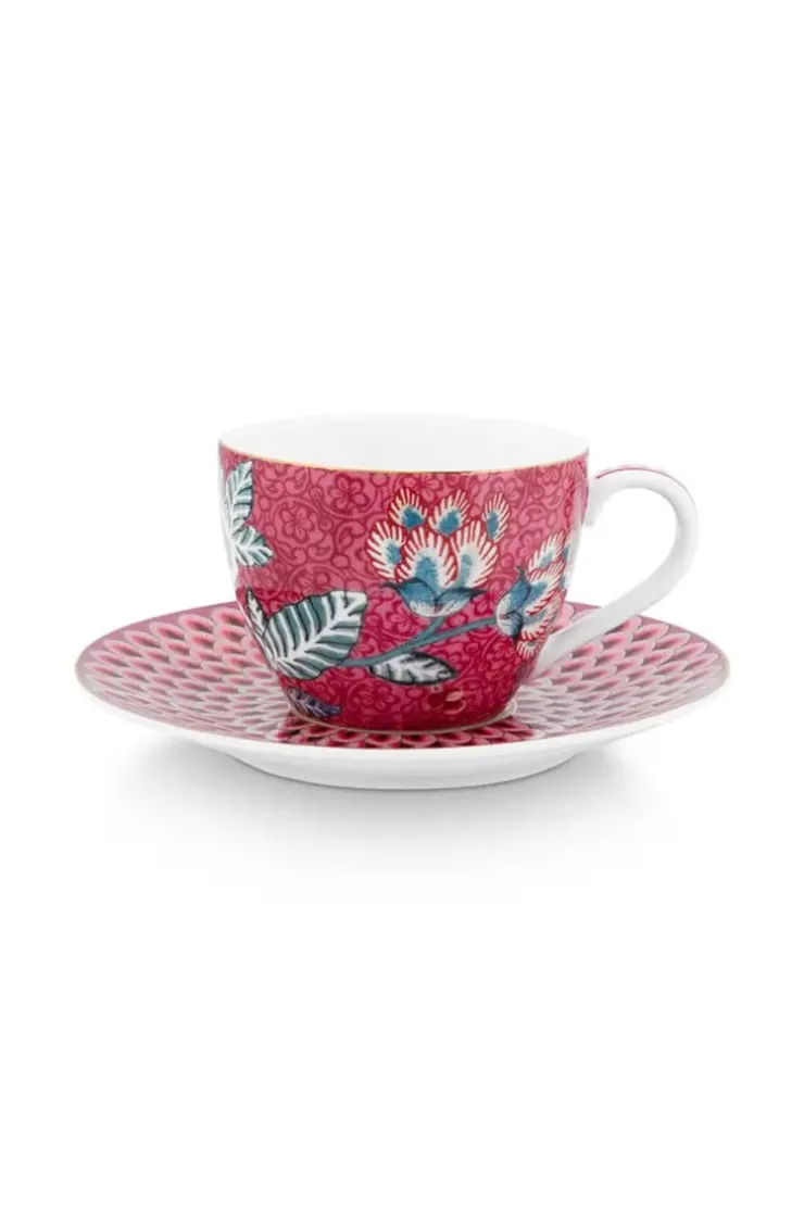 Tasse & Untertasse|Pip Studio Flower Festival Espresso Tasse & Undertasse Dunkel Rosa