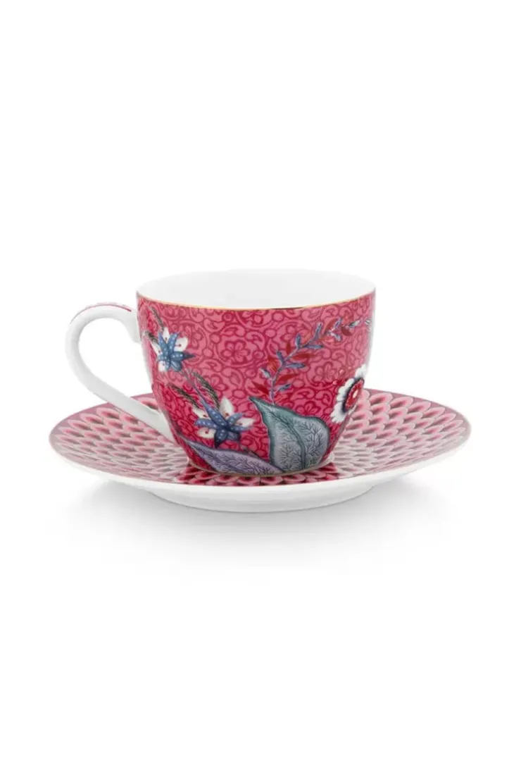 Tasse & Untertasse|Pip Studio Flower Festival Espresso Tasse & Undertasse Dunkel Rosa
