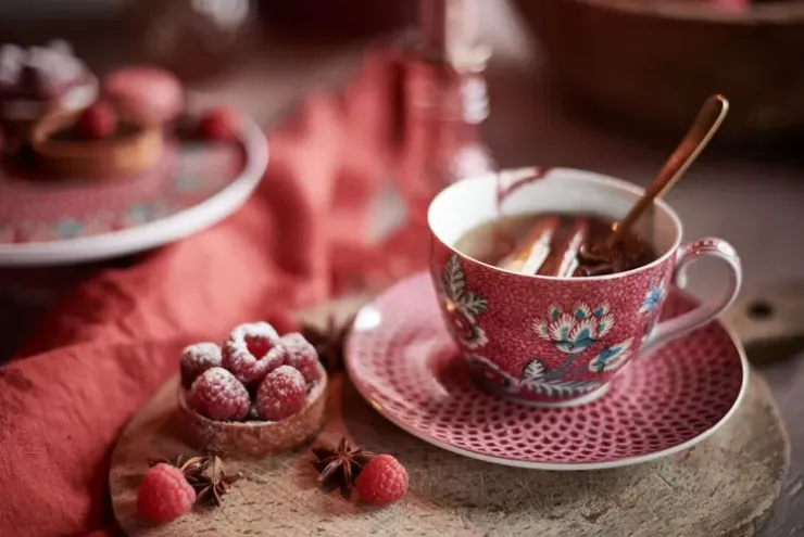 Tasse & Untertasse|Pip Studio Flower Festival Espresso Tasse & Undertasse Dunkel Rosa