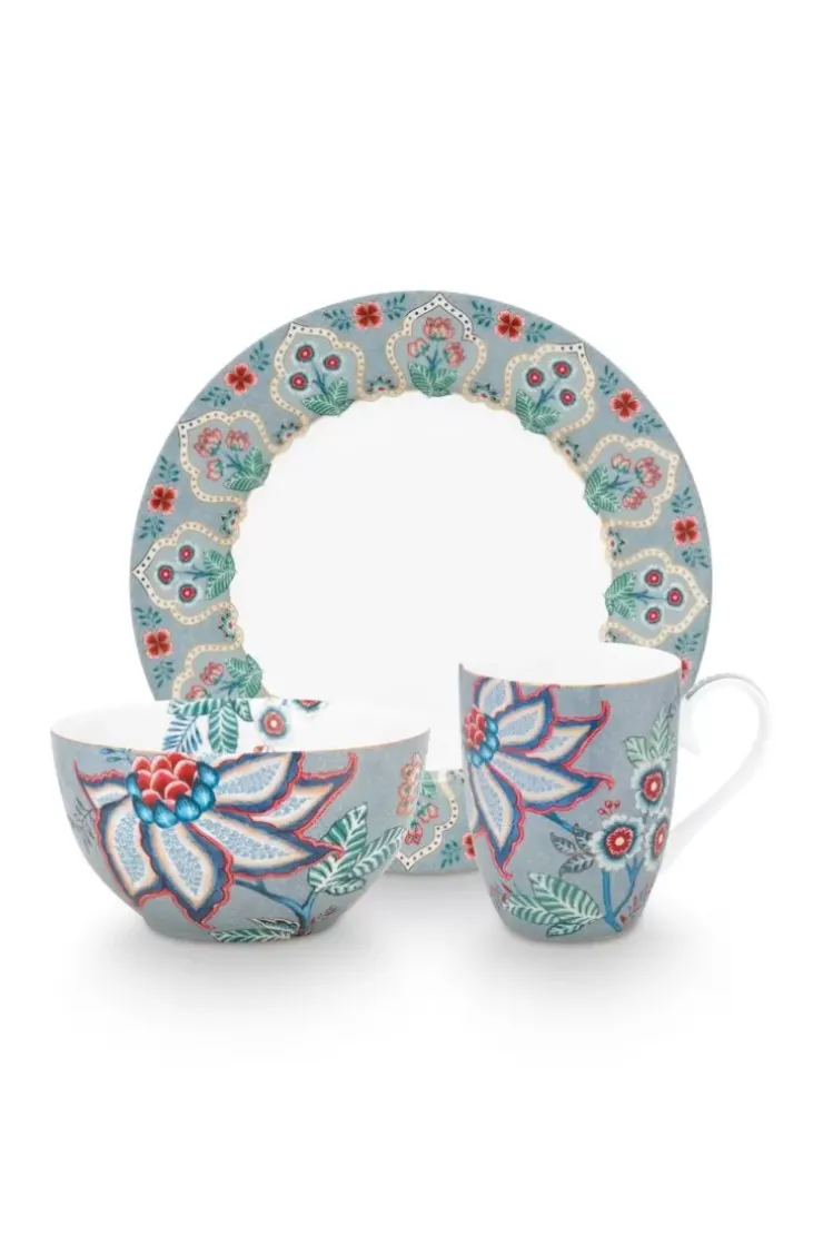 Porzellan Sets|Pip Studio Flower Festival Fruhstuck Set/3 Hell Blau