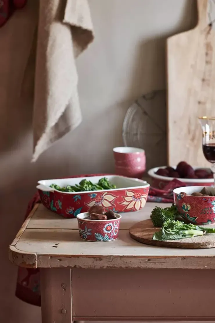 Backgeschirr|Pip Studio Flower Festival Servierschale Rechteckig Dunkel Rosa
