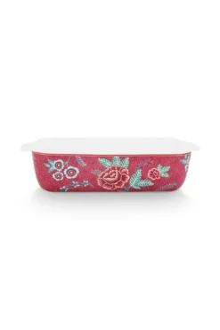 Backgeschirr|Pip Studio Flower Festival Servierschale Rechteckig Dunkel Rosa