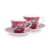 Porzellan Sets|Pip Studio Flower Festival Set/2 Espresso Tasse & Undertasse Dunkel Rosa