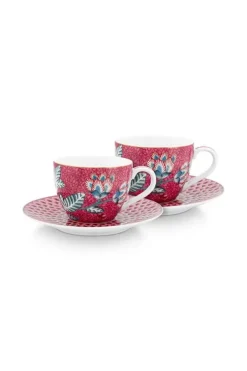 Porzellan Sets|Pip Studio Flower Festival Set/2 Espresso Tasse & Undertasse Dunkel Rosa
