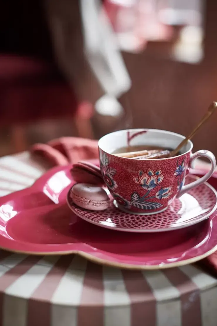 Porzellan Sets|Pip Studio Flower Festival Set/2 Espresso Tasse & Undertasse Dunkel Rosa