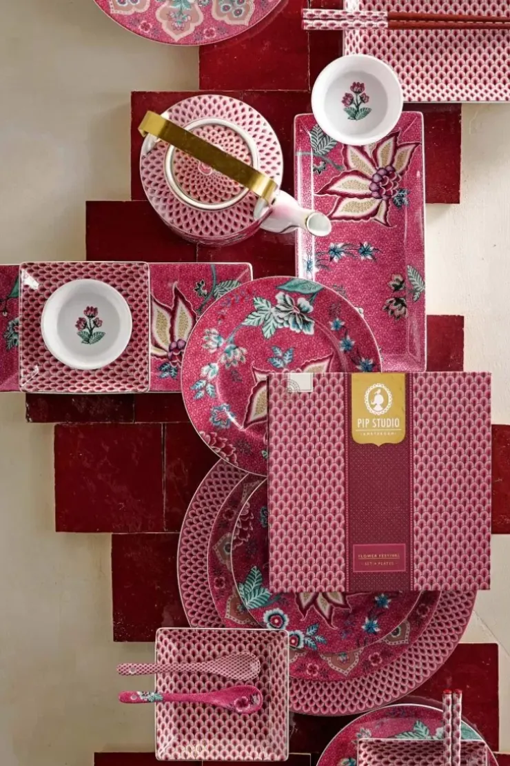 Porzellan Sets|Pip Studio Flower Festival Set/4 Essteller Dunkel 26.5Cm Rosa