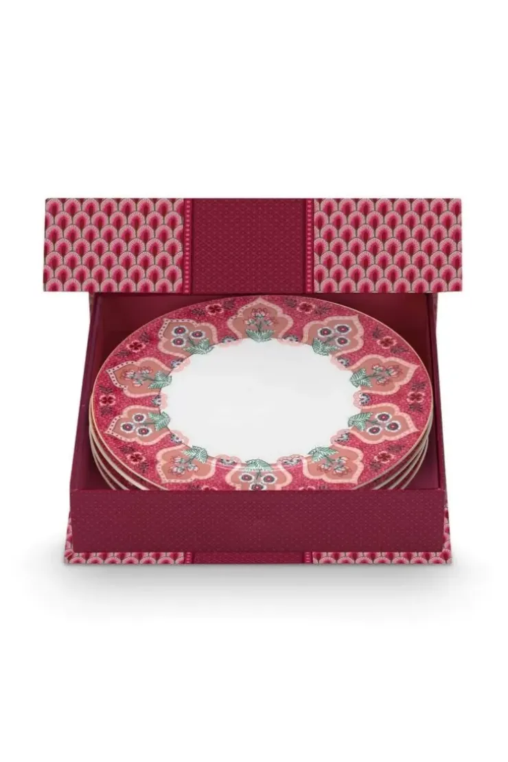 Porzellan Sets|Pip Studio Flower Festival Set/4 Frühstücksteller Dunkel 21Cm Rosa