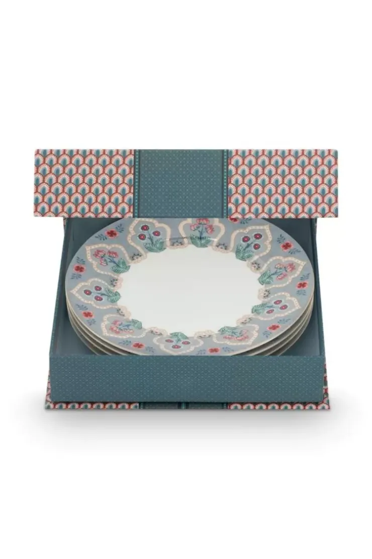 Porzellan Sets|Pip Studio Flower Festival Set/4 Frühstücksteller Hell 21Cm Blau