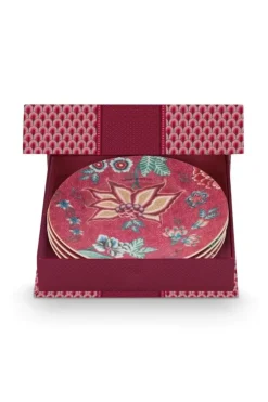 Porzellan Sets|Pip Studio Flower Festival Set/4 Gebäckteller Dunkel 17Cm Rosa