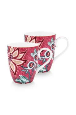 Porzellan Sets|Pip Studio Flower Festival Set/2 Tassen Gross Dunkel Rosa