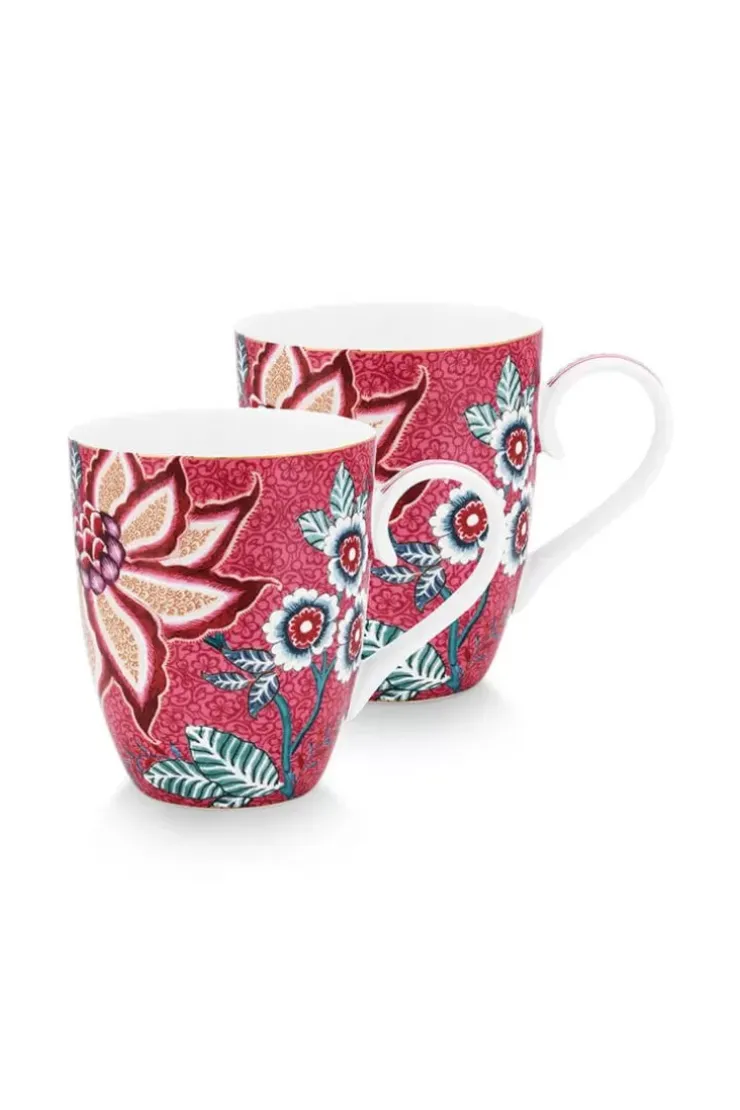 Porzellan Sets|Pip Studio Flower Festival Set/2 Tassen Gross Dunkel Rosa