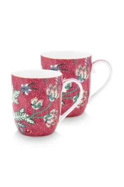 Porzellan Sets|Pip Studio Flower Festival Set/2 Tassen Klein Dunkel Rosa
