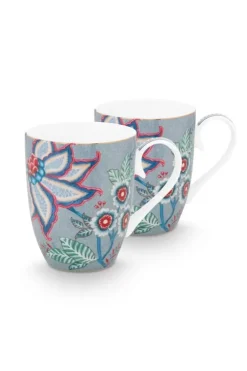 Porzellan Sets|Pip Studio Flower Festival Set/2 Tassen Gross Hell Blau