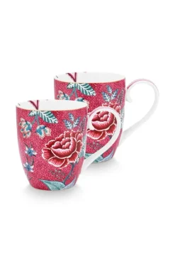 Porzellan Sets|Pip Studio Flower Festival Set/2 Tassen Xl Dunkel Rosa
