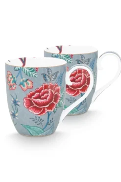 Porzellan Sets|Pip Studio Flower Festival Set/2 Tassen Xl Hell Blau
