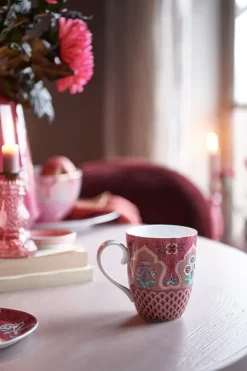 Teetassen|Pip Studio Flower Festival Tasse Gross Deco Dunkel Rosa