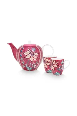 Porzellan Sets|Pip Studio Flower Festival Tee Set/3 Gross Dunkel Rosa