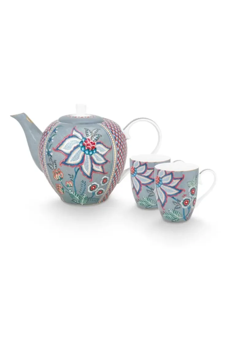 Porzellan Sets|Pip Studio Flower Festival Tee Set/3 Gross Hell Blau