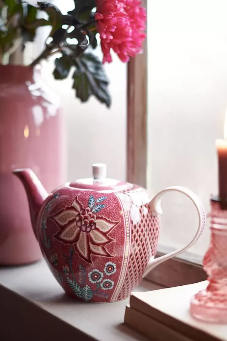 Teekannen|Pip Studio Flower Festival Teekanne Gross Dunkel Rosa