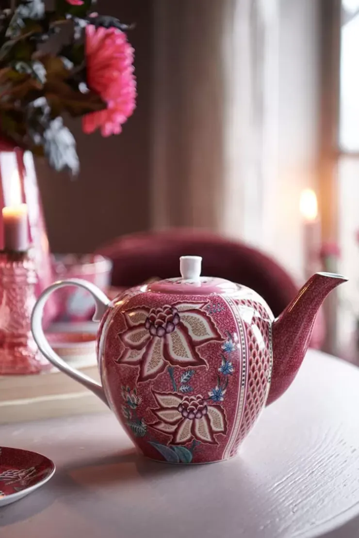 Teekannen|Pip Studio Flower Festival Teekanne Gross Dunkel Rosa