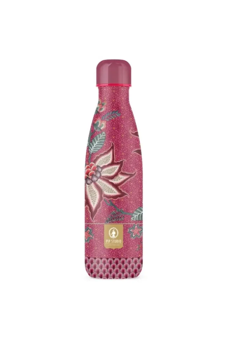 Thermosflaschen|Pip Studio Flower Festival Thermosflasche Dunkel 500Ml Rosa