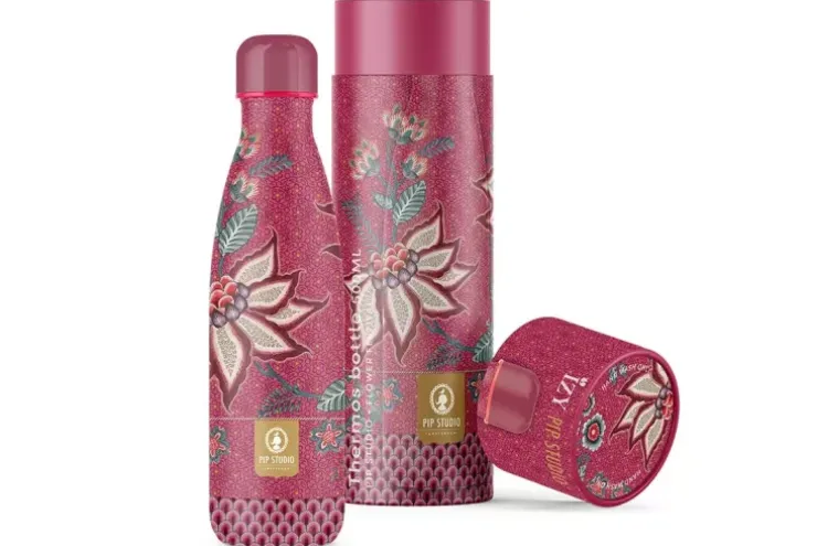 Thermosflaschen|Pip Studio Flower Festival Thermosflasche Dunkel 500Ml Rosa