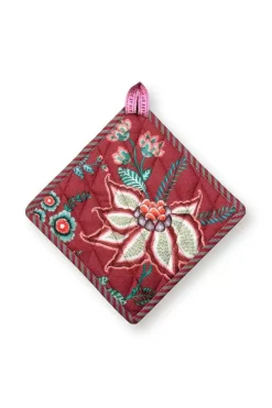 Ofenhandschuhe|Pip Studio Flower Festival Topflappen Quadratisch Dunkelrosa
