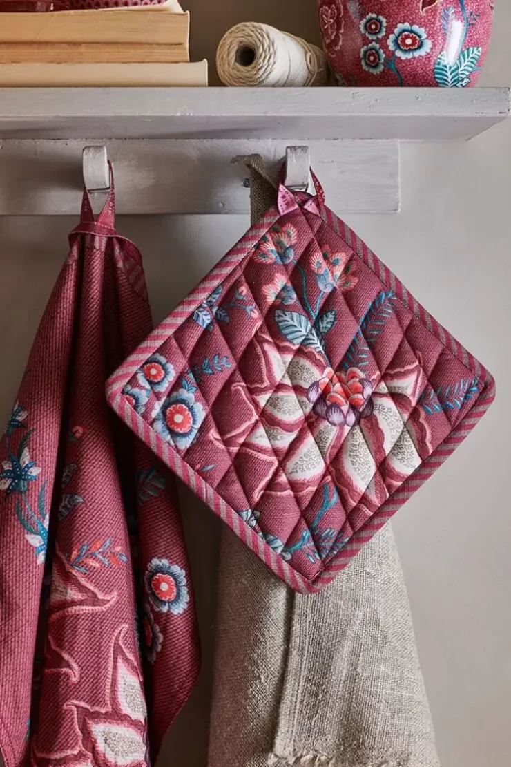Ofenhandschuhe|Pip Studio Flower Festival Topflappen Quadratisch Dunkelrosa