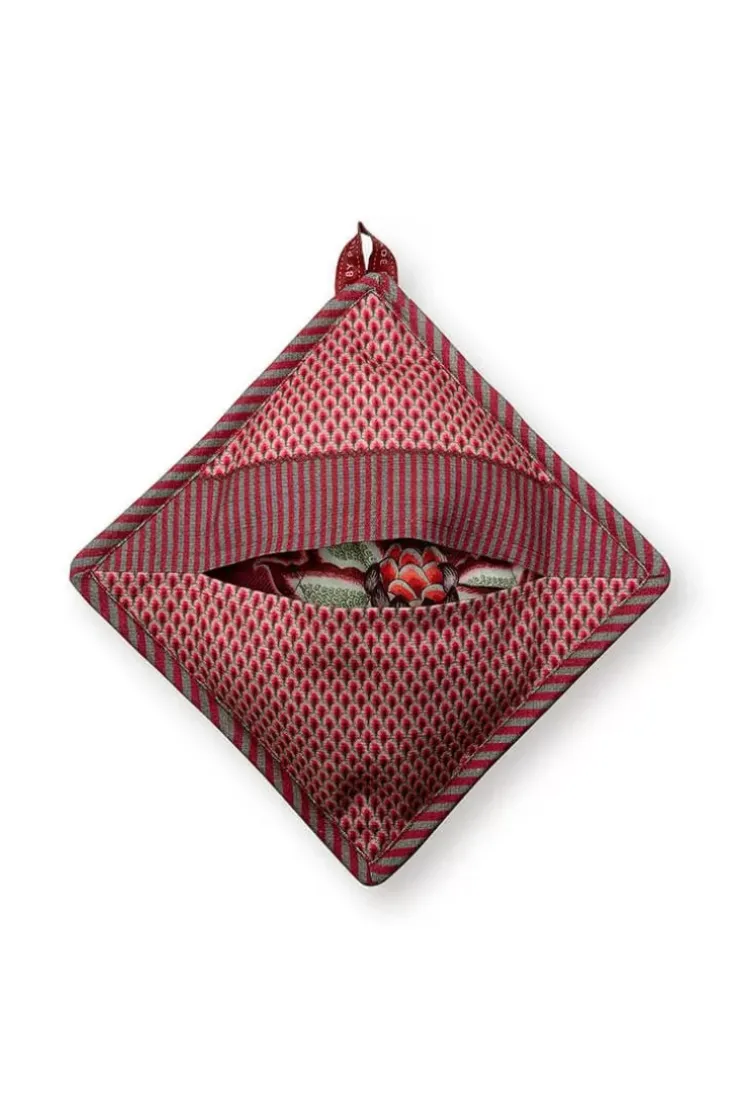 Ofenhandschuhe|Pip Studio Flower Festival Topflappen Quadratisch Dunkelrosa