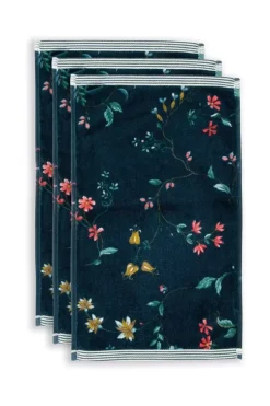 Gästetücher|Pip Studio Gastehandtuch Set/3 Les Fleurs Dunkel 30X50 Cm Blau