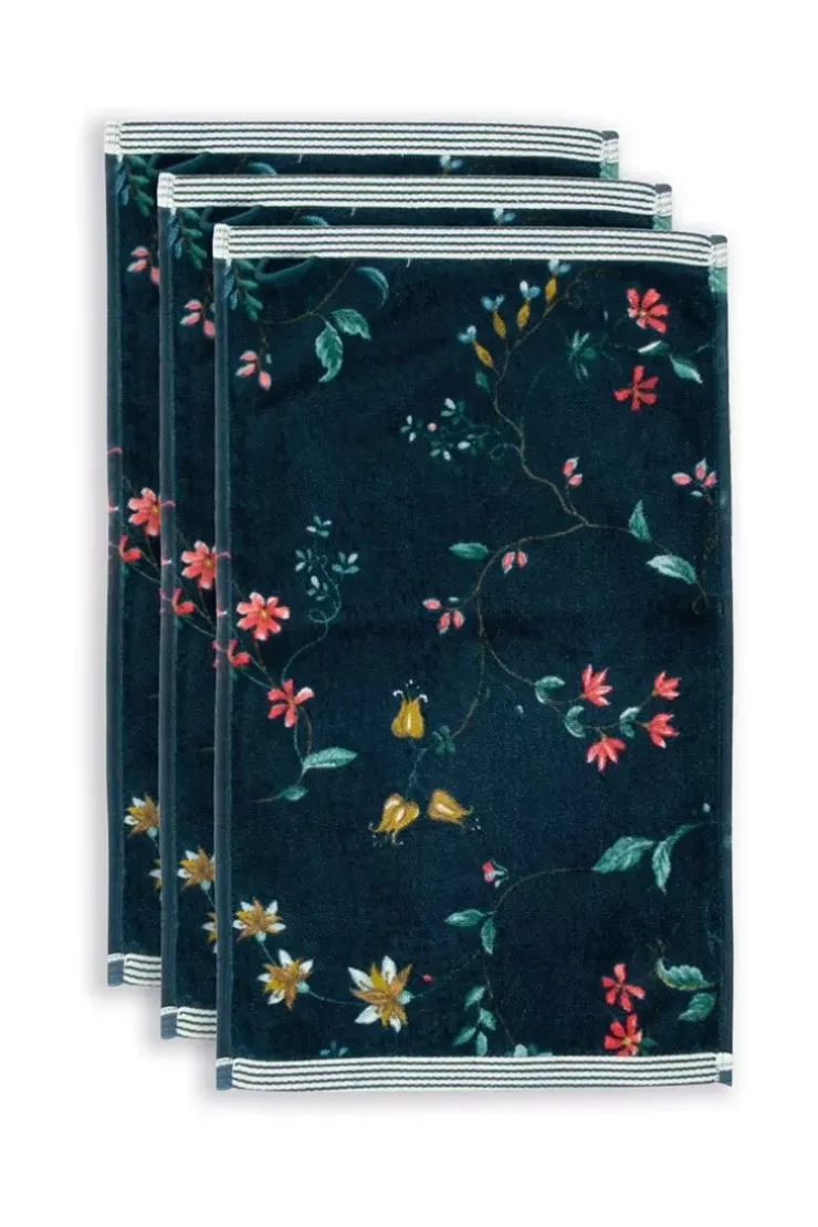 Gästetücher|Pip Studio Gastehandtuch Set/3 Les Fleurs Dunkel 30X50 Cm Blau