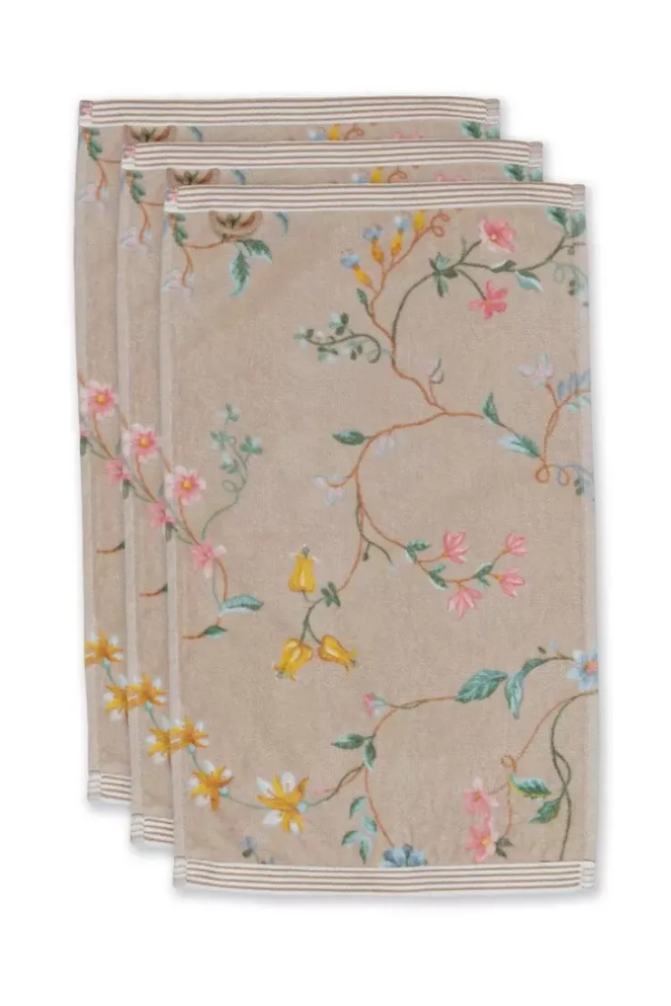 Gästetücher|Pip Studio Gastehandtuch Set/3 Les Fleurs 30X50 Cm Khaki