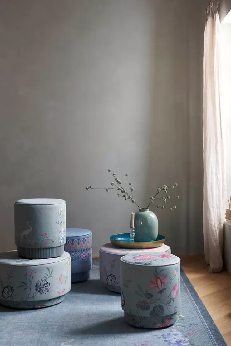 Hocker Und Stühle|Pip Studio Hocker Medium Fleur Grandeur Grun