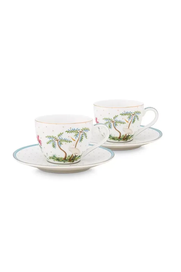 Porzellan Sets|Pip Studio Jolie Set/2 Espresso Tasse & Untertasse Dots Gold Weis