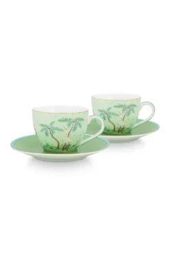 Porzellan Sets|Pip Studio Jolie Set/2 Espresso Tasse & Undertasse Grun